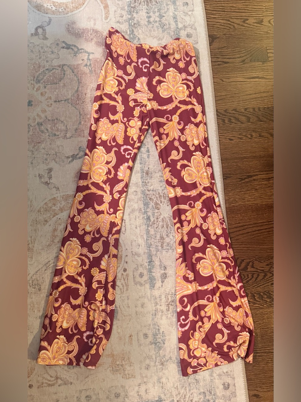 Novella Royale Janis Bells Floral Bell Bottom Pants Burgundy Orange S
